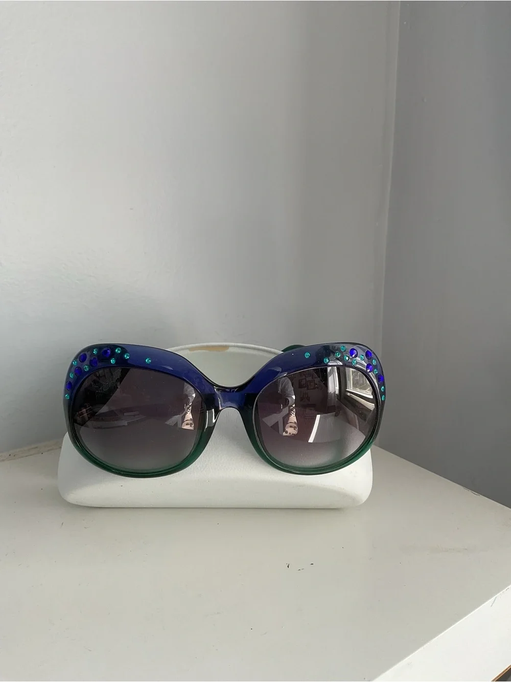 Patrizia Pepe Women’s Gradient Blue-Green Sunglasses with Rhinestones